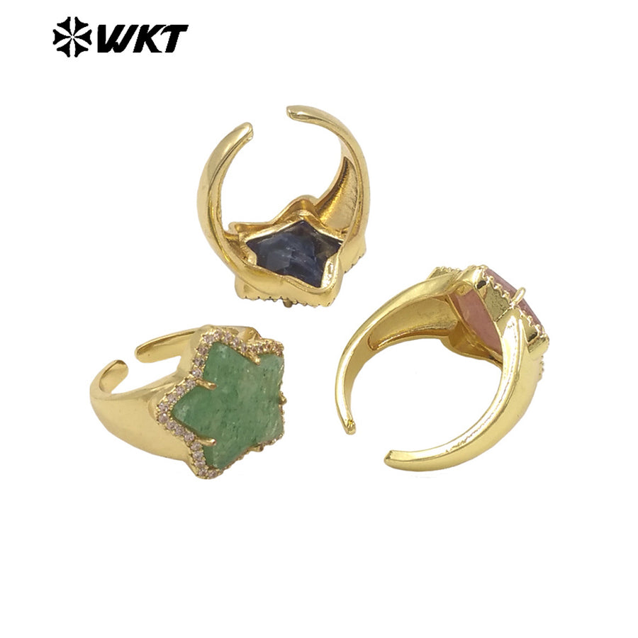 WT-R558 Sweet and Cute 18K Gold Plated Star Shape Natural Gemstone Opening Adjustable Ring for Girls As Party Decoration Jewelry