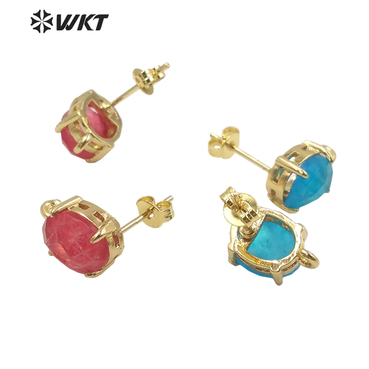 WT-E678 Women New Fashion Jewelry Findings Earrings Studs 18k Real Gold Plated Claw Setting Gemstone Studs with Hoop