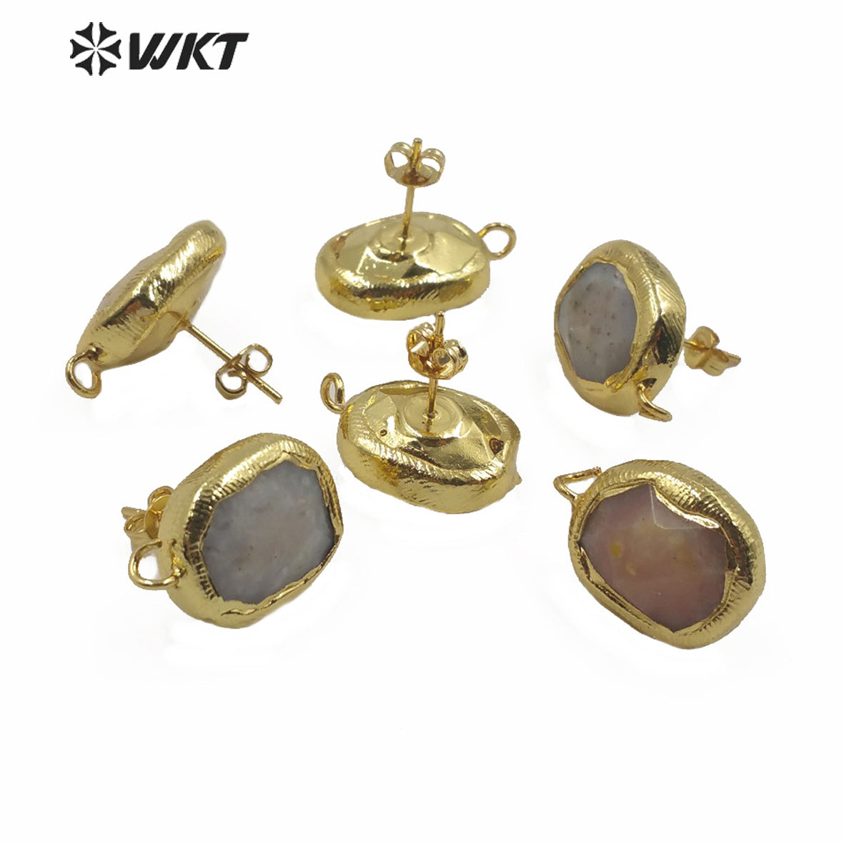 JFE30 Women Fashion Gold Plated DIY Earrings Findings Most Populared Natural Pink Opal Stone Earrings in 18k