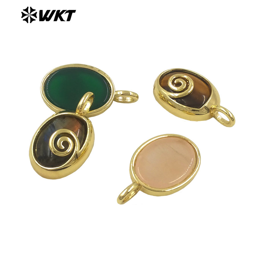 WT-P1992 Newest Design Small Oval Rotation Metal With Natural Gemstone Charms for Jewelry Match