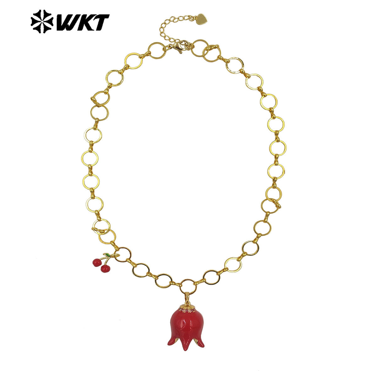 WT-JFN39 Fashion Romantic Style Women Necklace With Flower And Cherry Charms Round Gold Plated Chain High Quality Jewelry