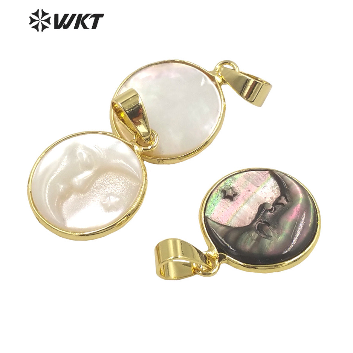 WT-JP299 Exquisite Charming Pendant Gold Plated Trumpet Shell Moon Face Pendant Round Women Jewelry Accessories Shell Pendant