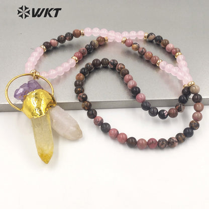 WT-N1340 WKT Natural Special Irregular Cluster Quartz Pendant Necklace With Colored Beads Big Wedding Party Necklace Jewelry