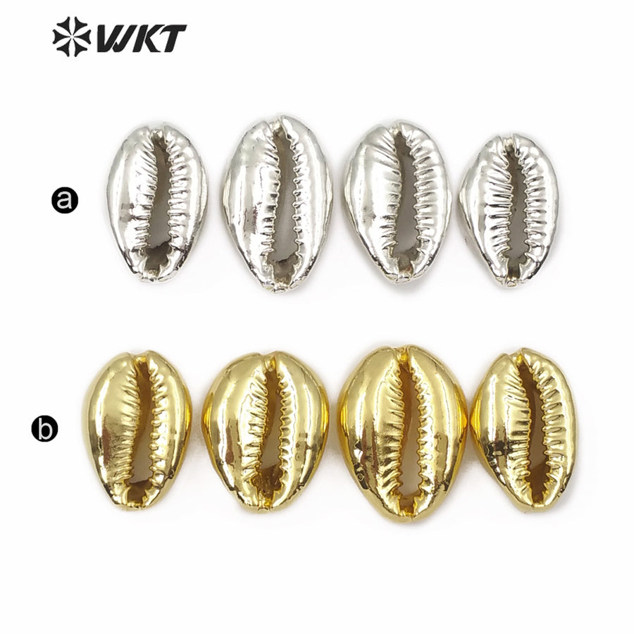 WT-JP057 Big Random Size Natural Sea Shell Wholesale Wild Coast Cowrie With Full Gold or Silver Dipped Women Jewelry Accessories