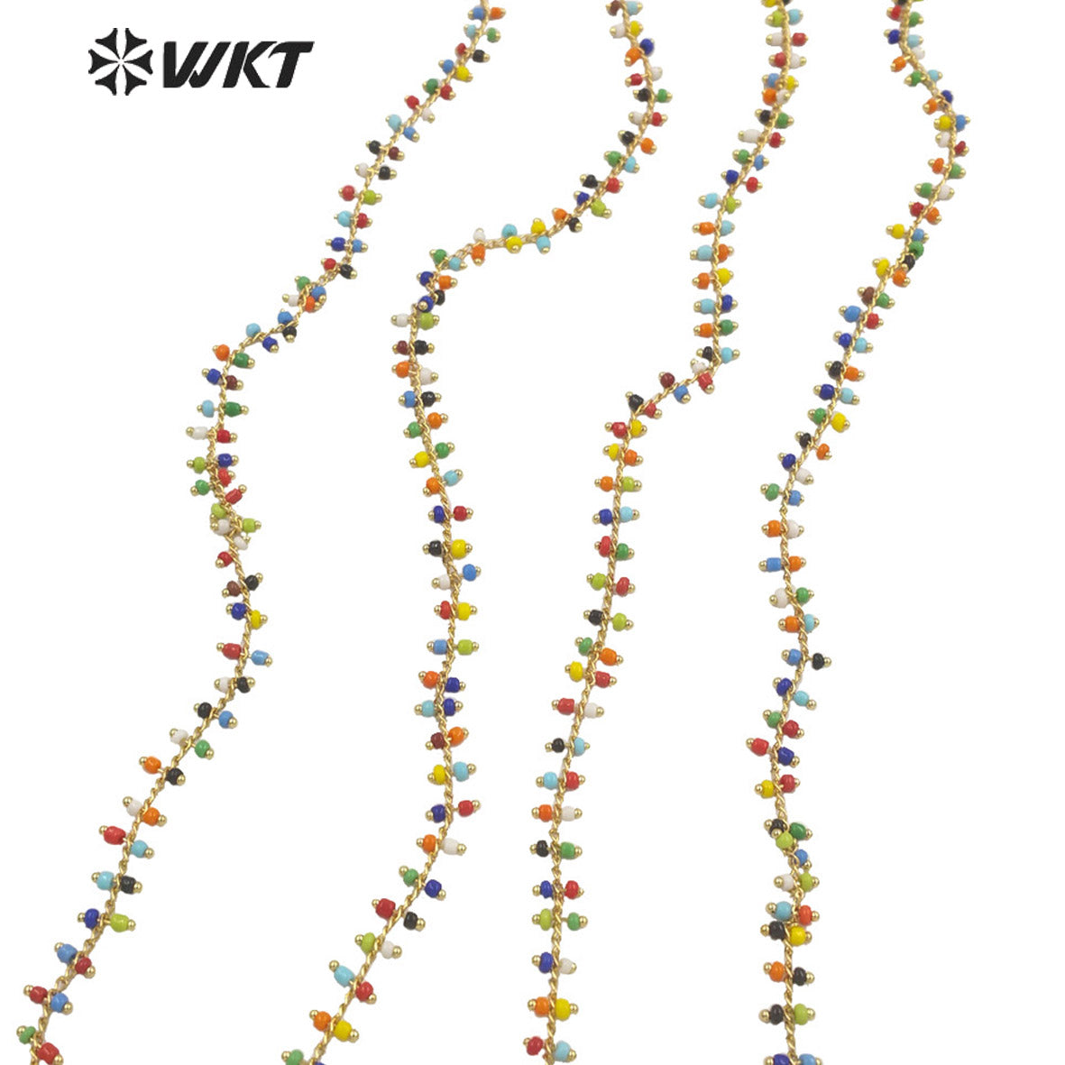 WT-RBC192 Newest Fashion Gold 2mm Glass Beads Jewelry Finding Chain for Necklace Design Women Colorful Rosary Beads Chain