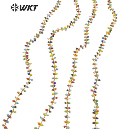WT-RBC192 Newest Fashion Gold 2mm Glass Beads Jewelry Finding Chain for Necklace Design Women Colorful Rosary Beads Chain