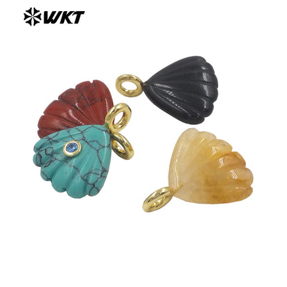 WT-P2054 Delicate Design Gold Plated Zircon And Natural Gemstones Cute Shell Shape Charms Pendant For Handmade Necklace DIY