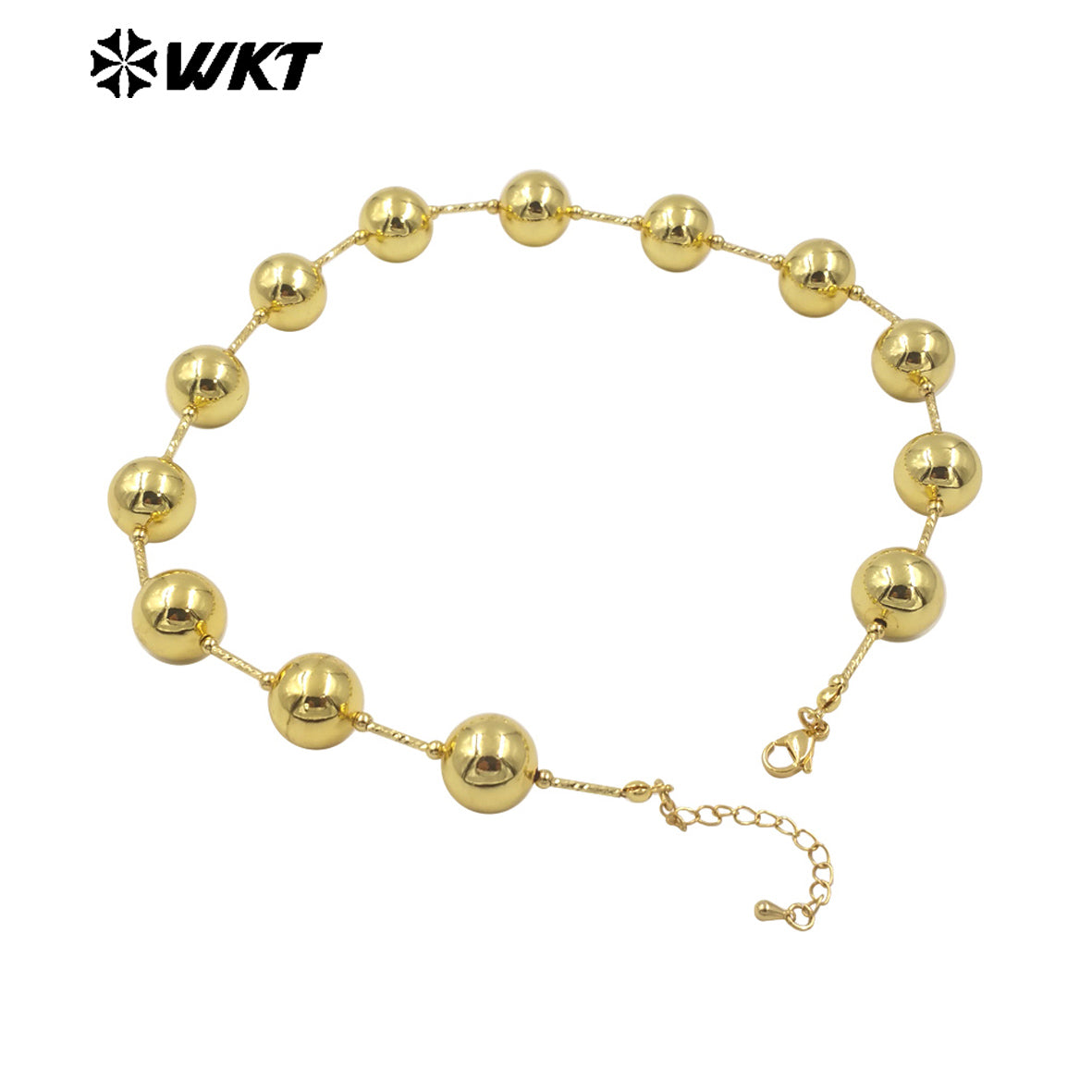 WT-JFN08 New Punk Style Women Hand Strand Big Brass Beads 18K Gold Plated With Pipe Connector Metal Necklace