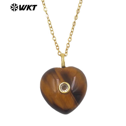 WT-N1531 Romantic Sweet Style Natural Gemstones Heart Shape Gold Charms Necklaces For Dance Party Matching Accessories