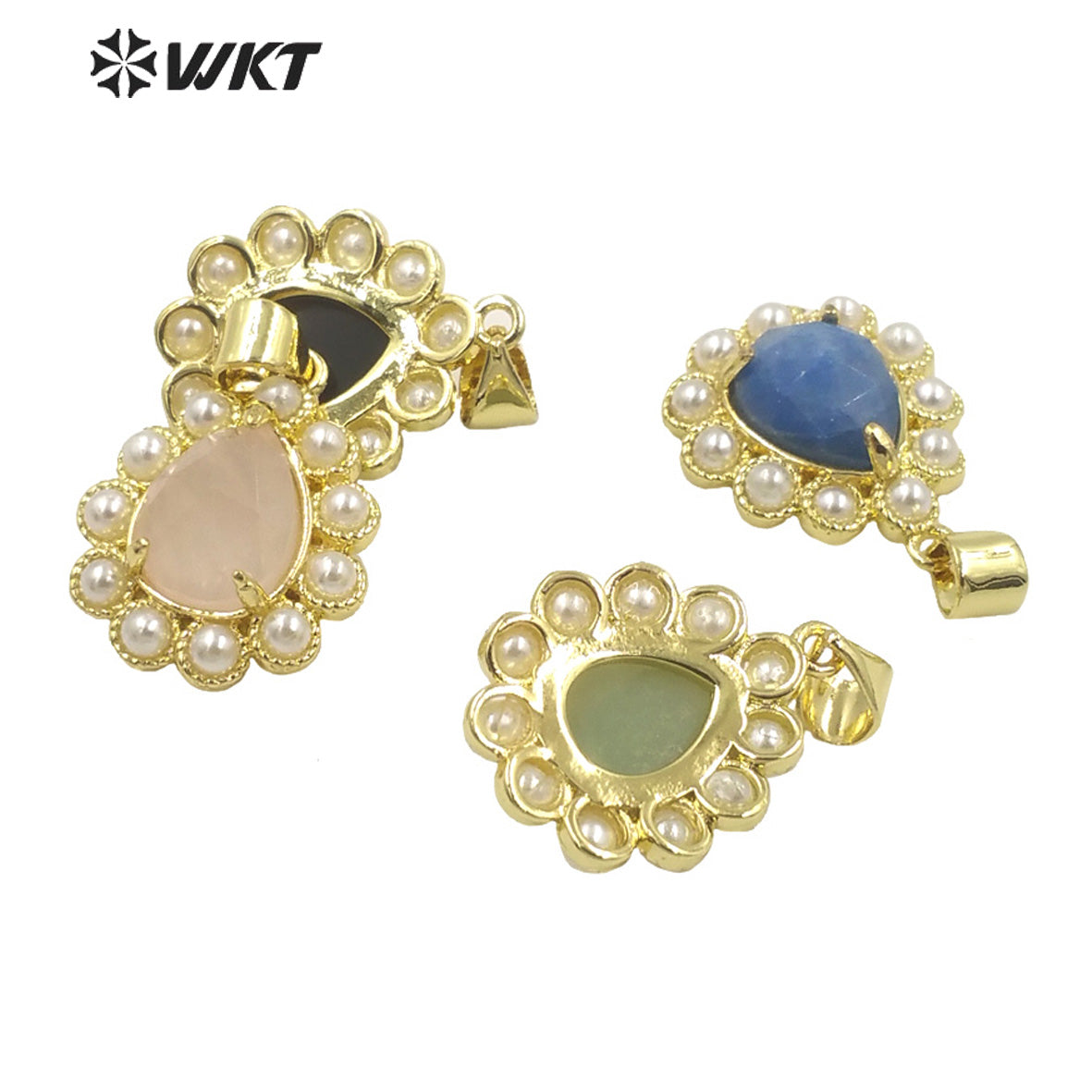 WT-JP359 New Fashion Gold Tiny Drop Charming Gold Plated Natural Gemstone Pendants With Different Stone Setting