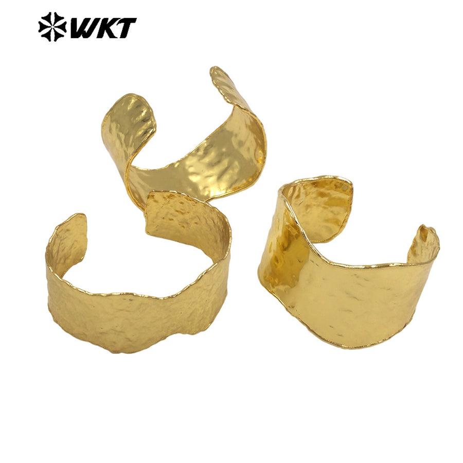 WT-B701 Boutique Yellow Brass 18K Gold Plated Uneven And Smooth Double Designs Women Cuff Bangles For Fashion Patry Jewelry