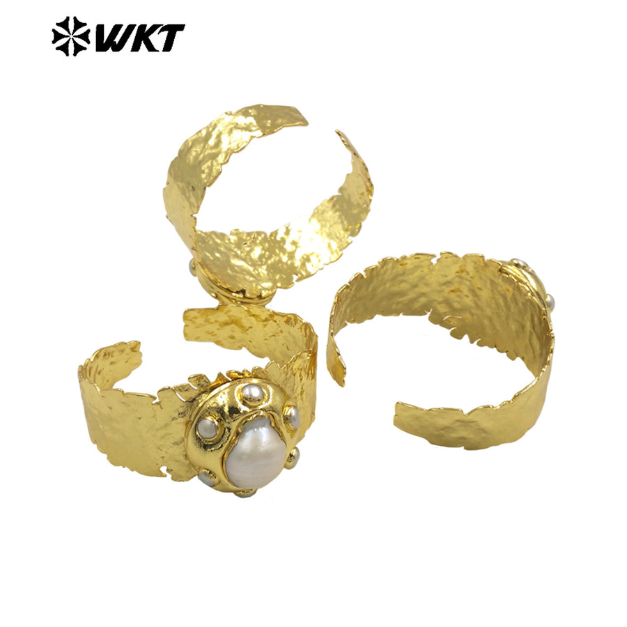 MPB122 Wholesale New Design Vintage Style Natural Big Baroque Pearl Cuff Bracelet Adjustable Size 18K Gold Plated Women Jewelry