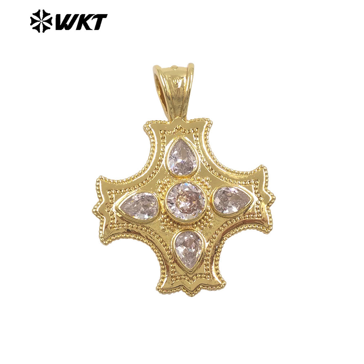 WT-P2118 Newest Product Gold Plated Yellow Brass And Zircon Cross Shape Metal Pendant For Friends Jewelry Present Design