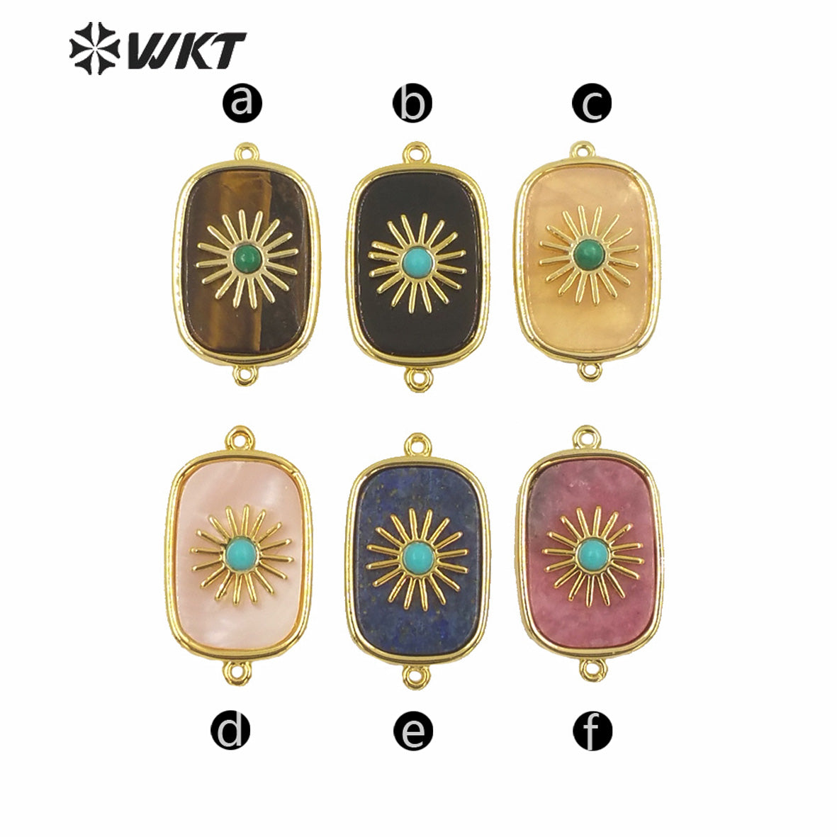 WT-C297 Newest Design High Polish Surface Natural Stone Double Loops Connectors Women Gold Bezel Precious Stone Connectors