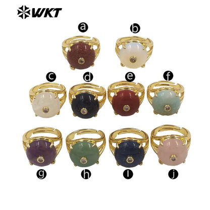 WT-R603 Newest Lovely Style Gold Plated Natural Gemstones And Zircon Round Women Rings For Party Wearing Decorative Jewelry