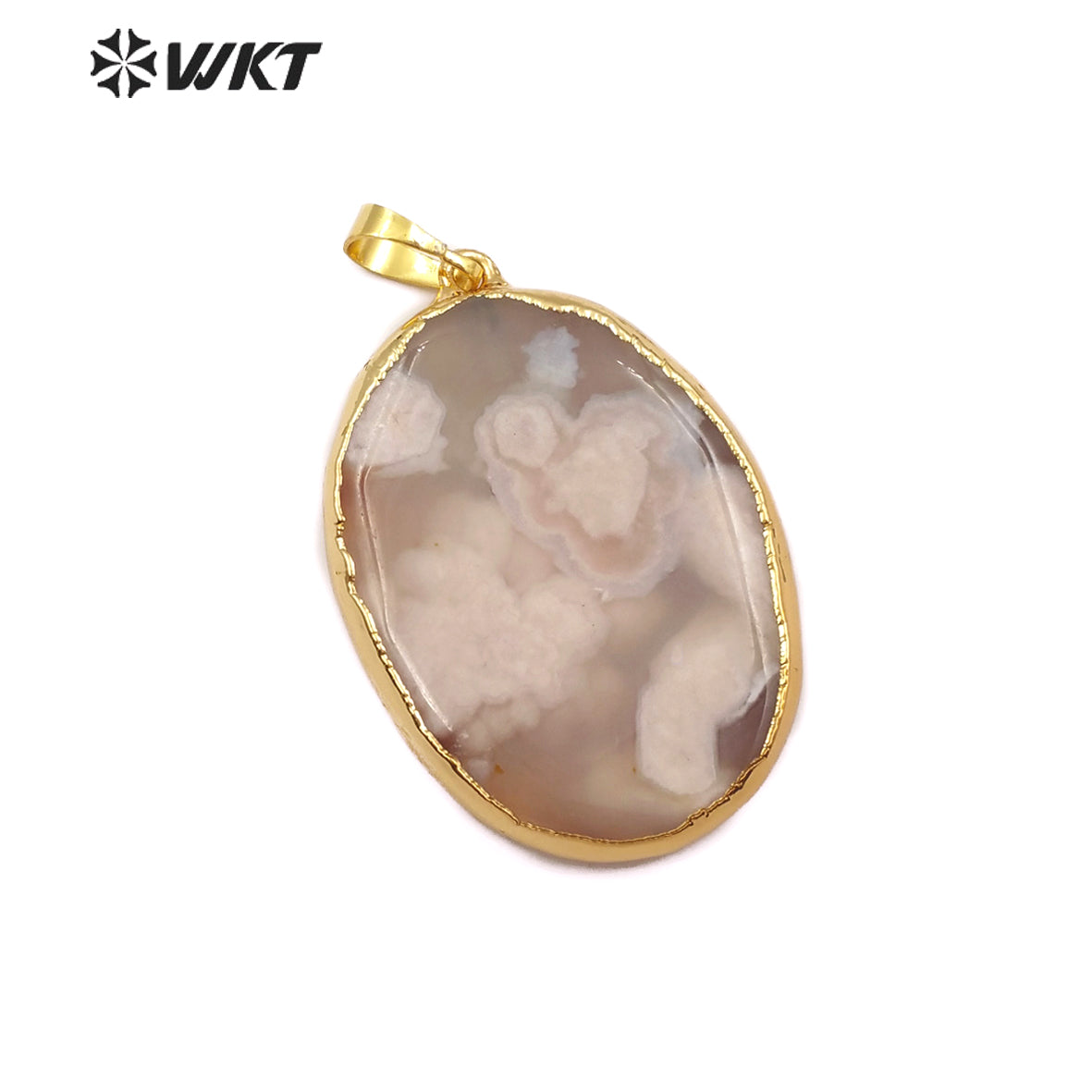 WT-JP125 Wholesale New Arrival Natural Pattern and Color Stones Pendant With 18K Gold Plated Oval Cherry Agate Pendant
