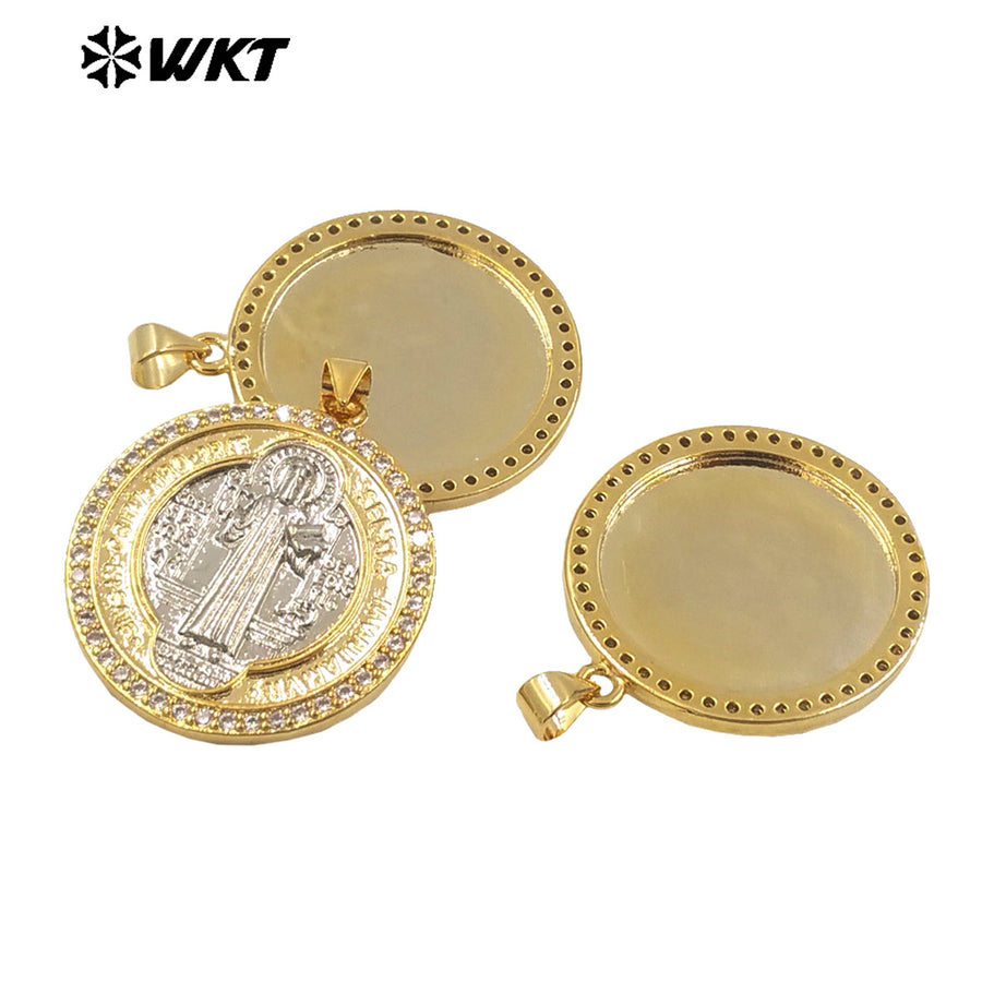WT-MN987 WKT New Design 18K Gold St Benedict Medal Necklace for Christian Religious Jewelry Gift