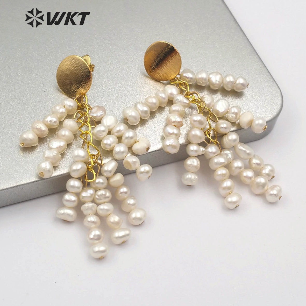 WT-E553 New Design Irregular Shape Pearl Earring With Pearls Strung in Tassels Size Jewelry Natural Freshwater Pearl Earring