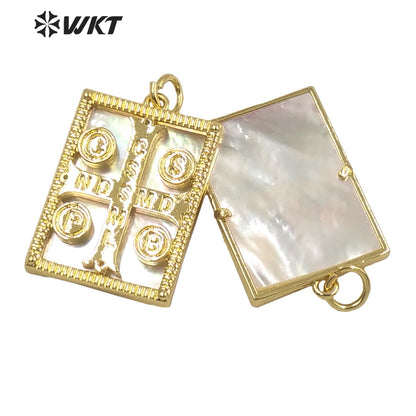 WT-MP207 Amazing WKT Fashion Real Gold Plated Religious Micro Pave Cross Pendant Lady Small Diamond Pave Shell Pendant