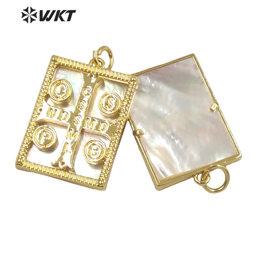 WT-MP207 Amazing WKT Fashion Real Gold Plated Religious Micro Pave Cross Pendant Lady Small Diamond Pave Shell Pendant
