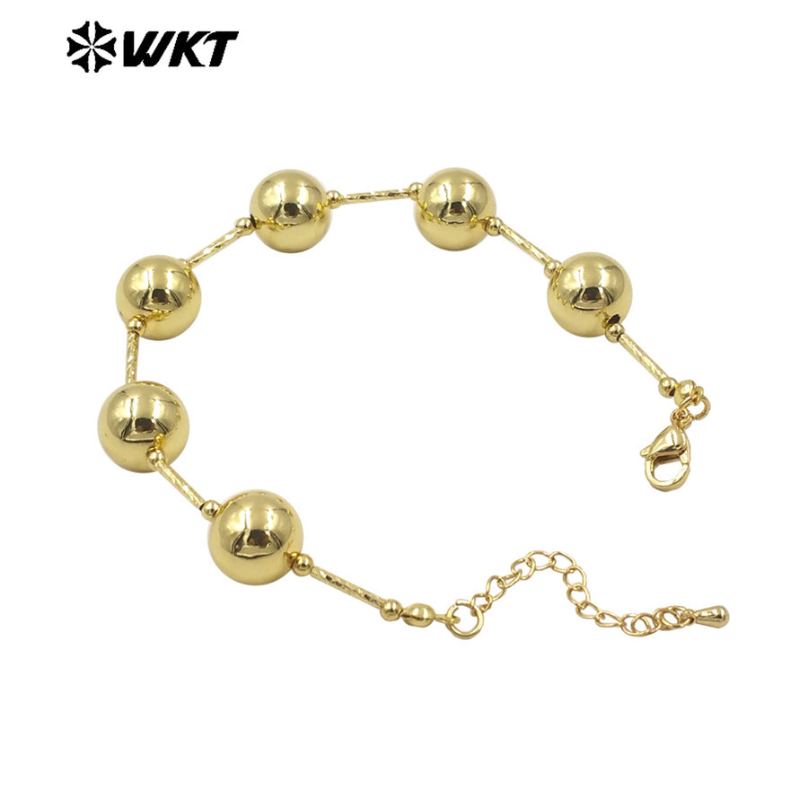 WT-JF350 Wholesale New Hand Craft Strand Round Brass Beads Connect Chain Bracelet for Women