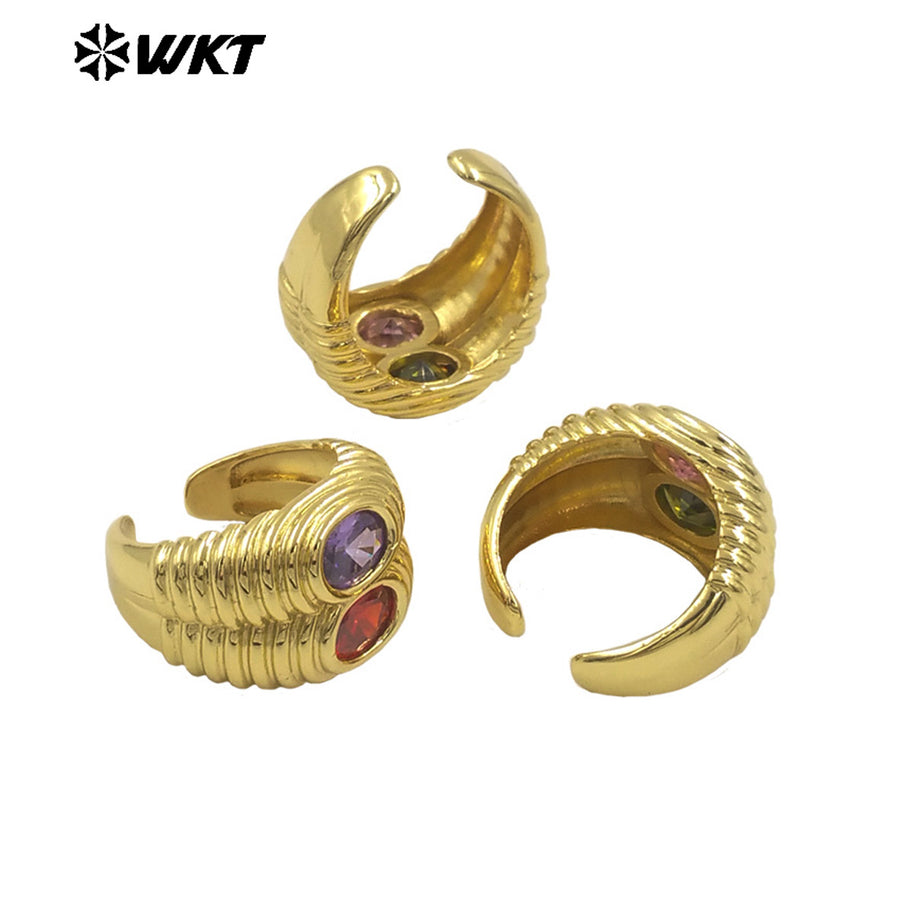 WT-MR039 Popular Fashion 18K Gold Plated Double Cubic Zircon Wide Band Cocktail Ring for Women