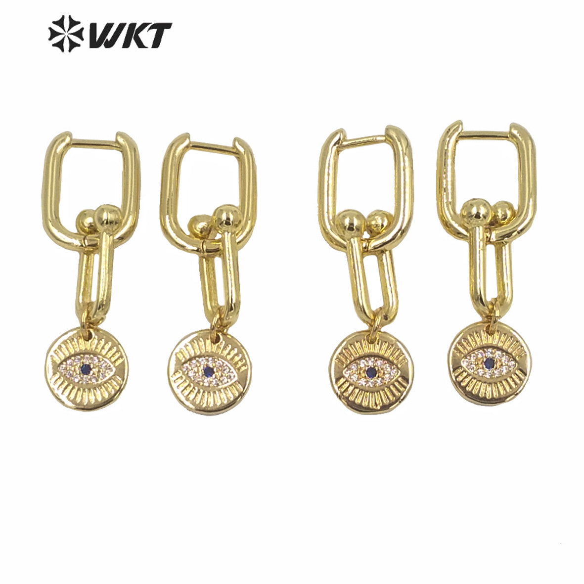ME081 Luxury Women Earrings Gold Clasp Hoop Dangle Earrings Micropaved Eye Charming Lady Drop Earrings