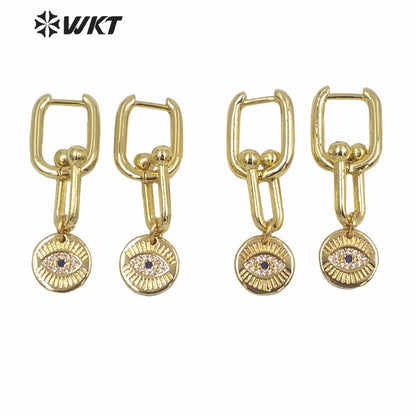 ME081 Luxury Women Earrings Gold Clasp Hoop Dangle Earrings Micropaved Eye Charming Lady Drop Earrings