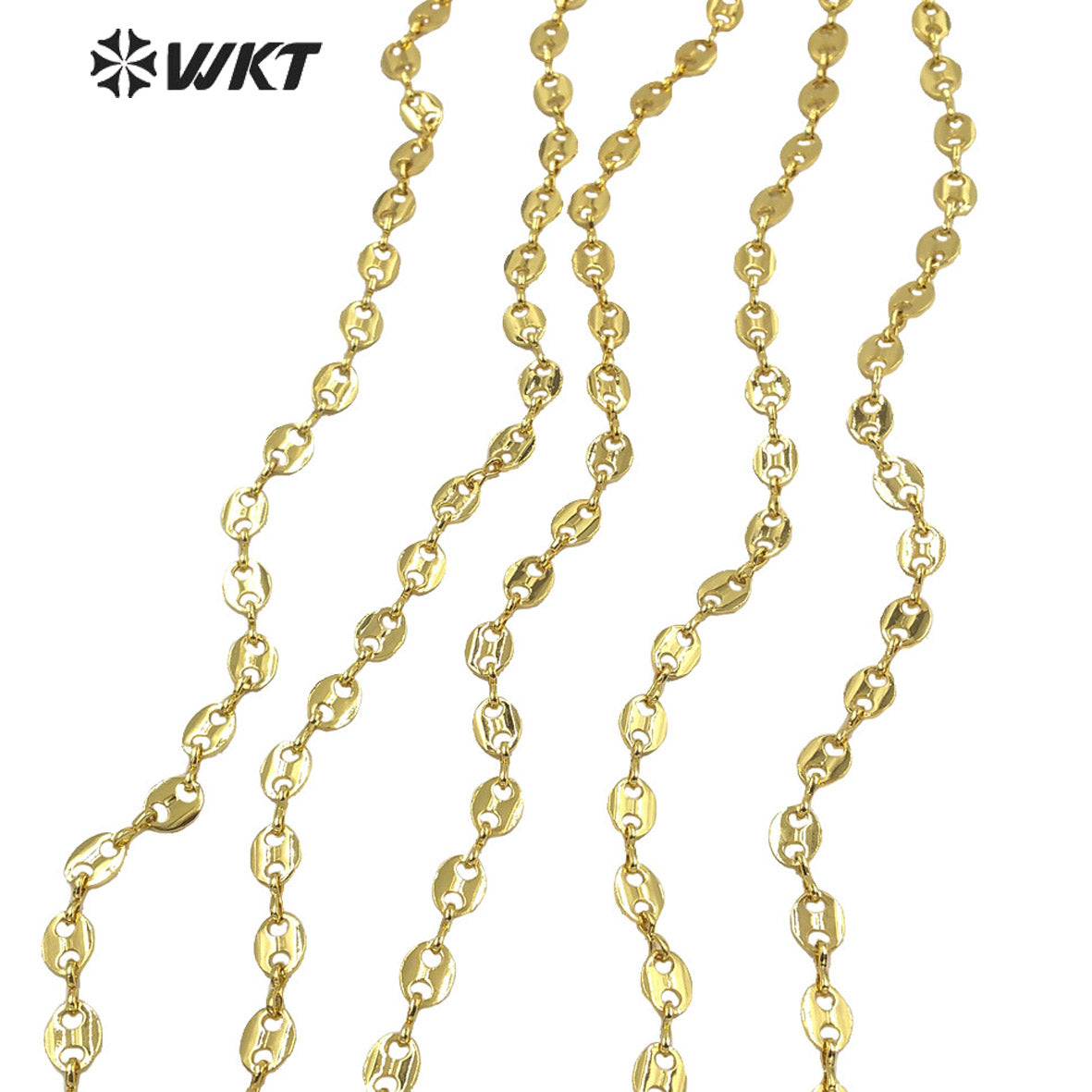 WT-BC158 New 18K Real Gold Plated Fashion Vehicle Style Big Necklace Chain Italy Designer Coffe Bean Brass Chain for Bracelet