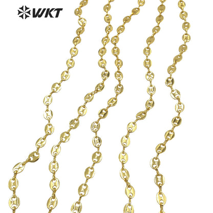 WT-BC158 New 18K Real Gold Plated Fashion Vehicle Style Big Necklace Chain Italy Designer Coffe Bean Brass Chain for Bracelet