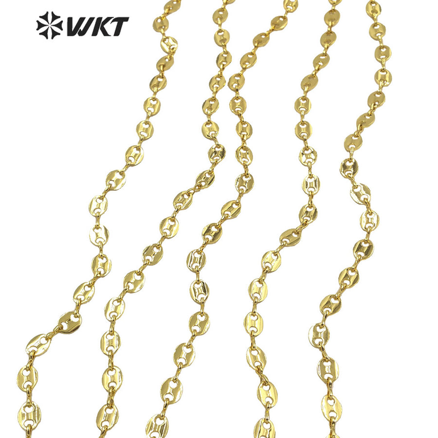 WT-BC158 New 18K Real Gold Plated Fashion Vehicle Style Big Necklace Chain Italy Designer Coffe Bean Brass Chain for Bracelet