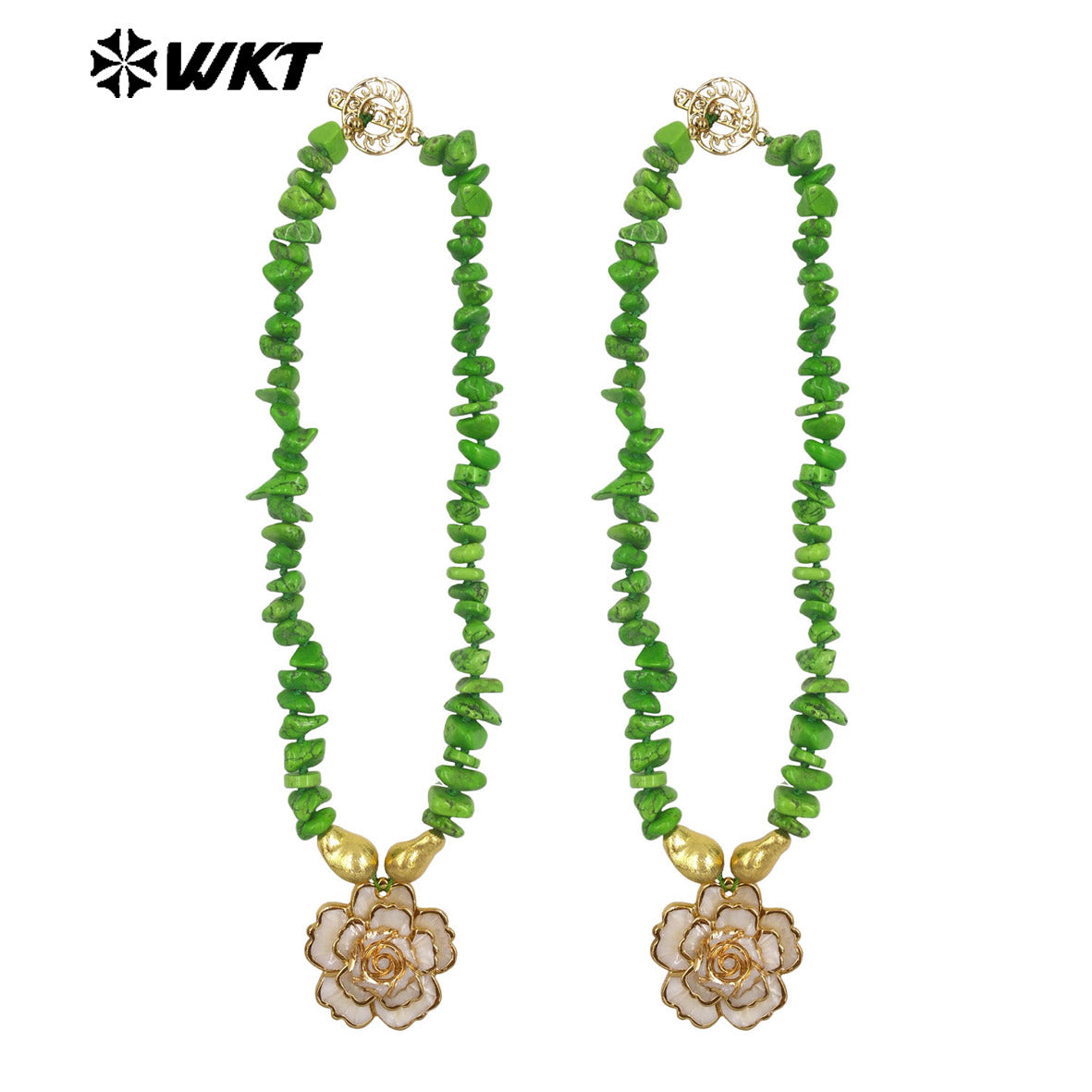 WT-JN360 1PC Exquisite Natural Crushed Stone With Gold Plated Shell Flower Shape Pendant Necklace For Lady Wedding Present
