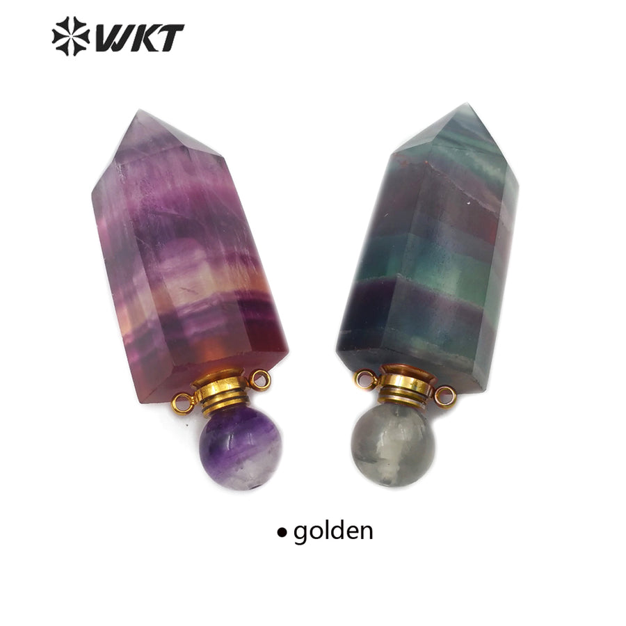 WT-P1473 Newest Rainbow Fluorite Pendant Natural Rainbow Fluorite Stone Perfume Bottle Stylish Natural Charm Jewelry Pendant