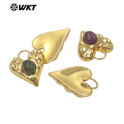 WT-P2132 Exquisite Unique 18K Gold Plated Natural Gemstones Heart Shape Little Charms Pendants For Women Jewelry Decorative