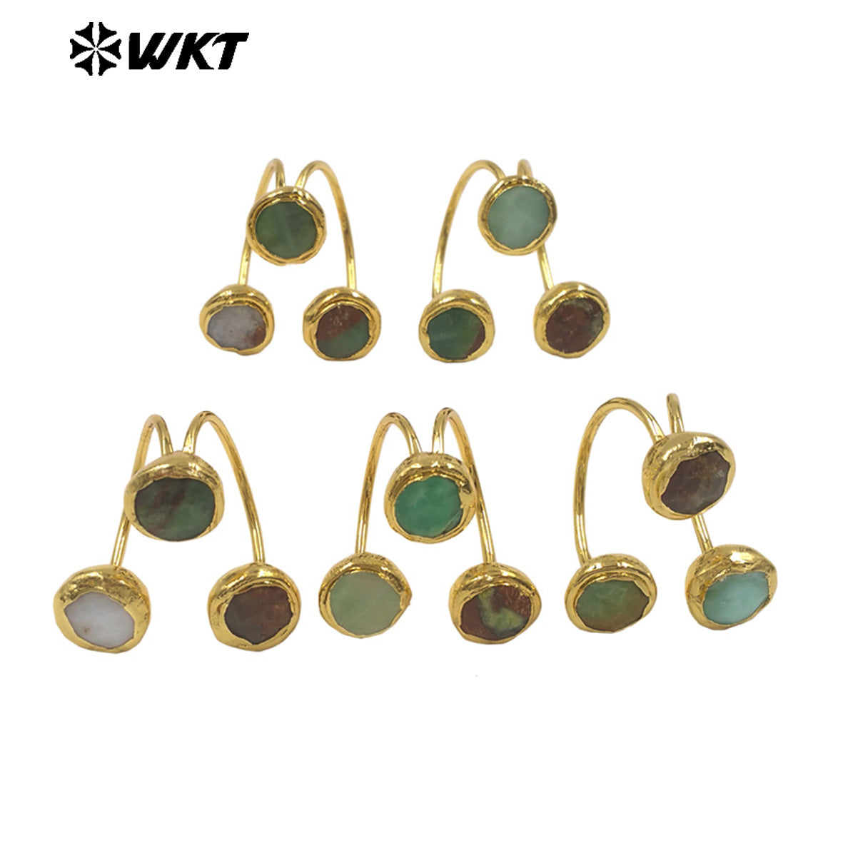 WT-R577 High Quality Natural Australia Chrysoprase Stone Gold Plated Triangle Adjustable Rings For Girls Fashion Accessory