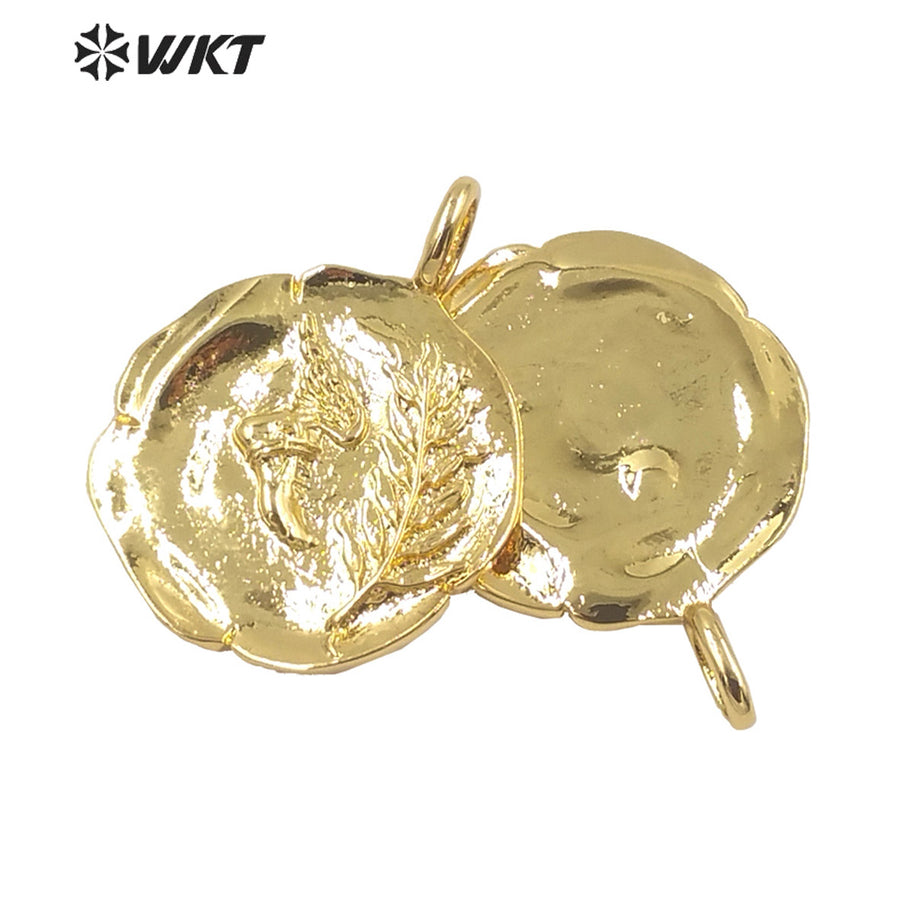 WT-MP208 Amazing New Full 18k Real Gold Plated Brass Metal Symbolized Pendant Round Flower Religious Metal Charms for Necklace