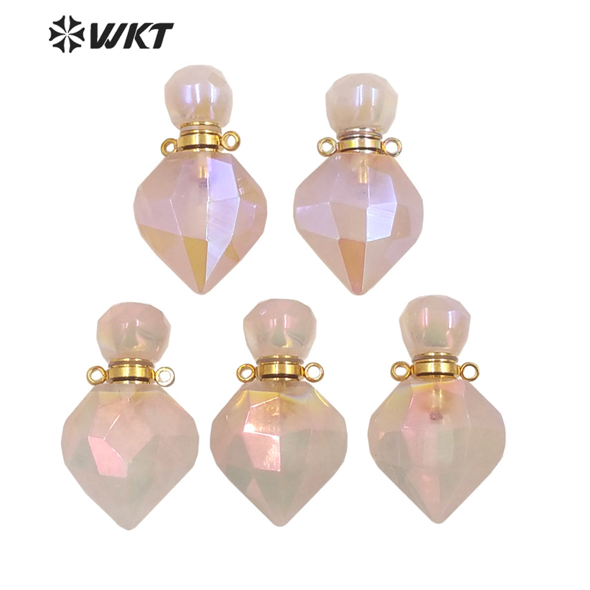 WT-P1712 Wholesale Fashion Gold Women Popular Aura Rose Quartz Perfume Bottle Elegant Small Drop Shape Essencial Oil Bottle