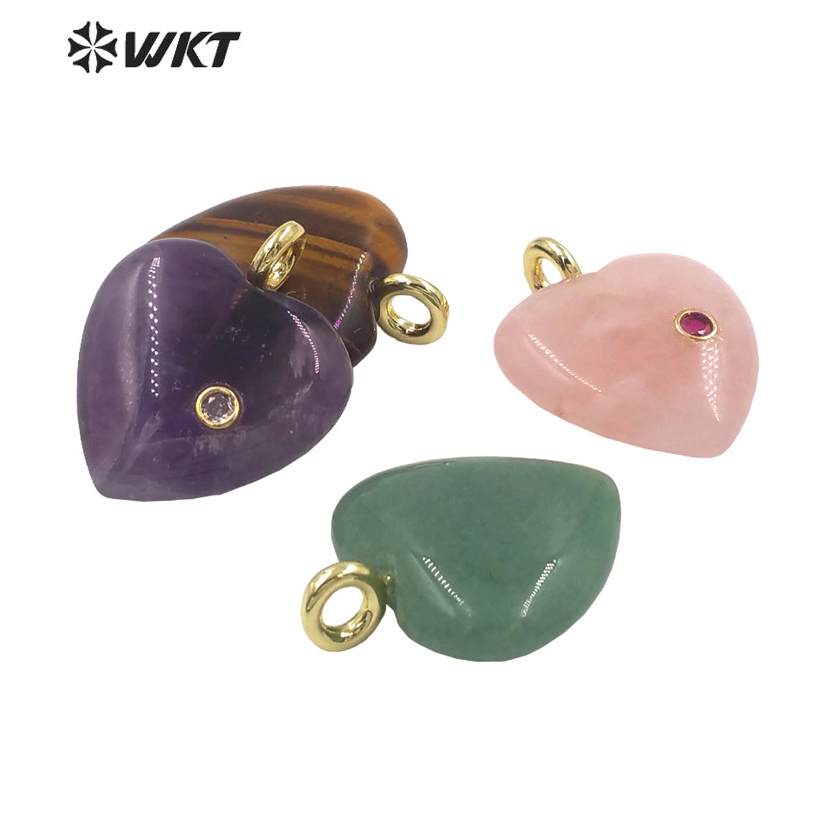 WT-P2028 Factory Wholesale Romantic Style Natural Gemstones And Zircon Heart Shape Pendants For Earrings Design Charms
