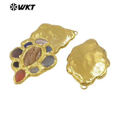 WT-P2008 Amazing Back Full Gold Plated With Multi Colors Natural Gemstones Big Pendant For Fantastic Necklace Jewelry DIY