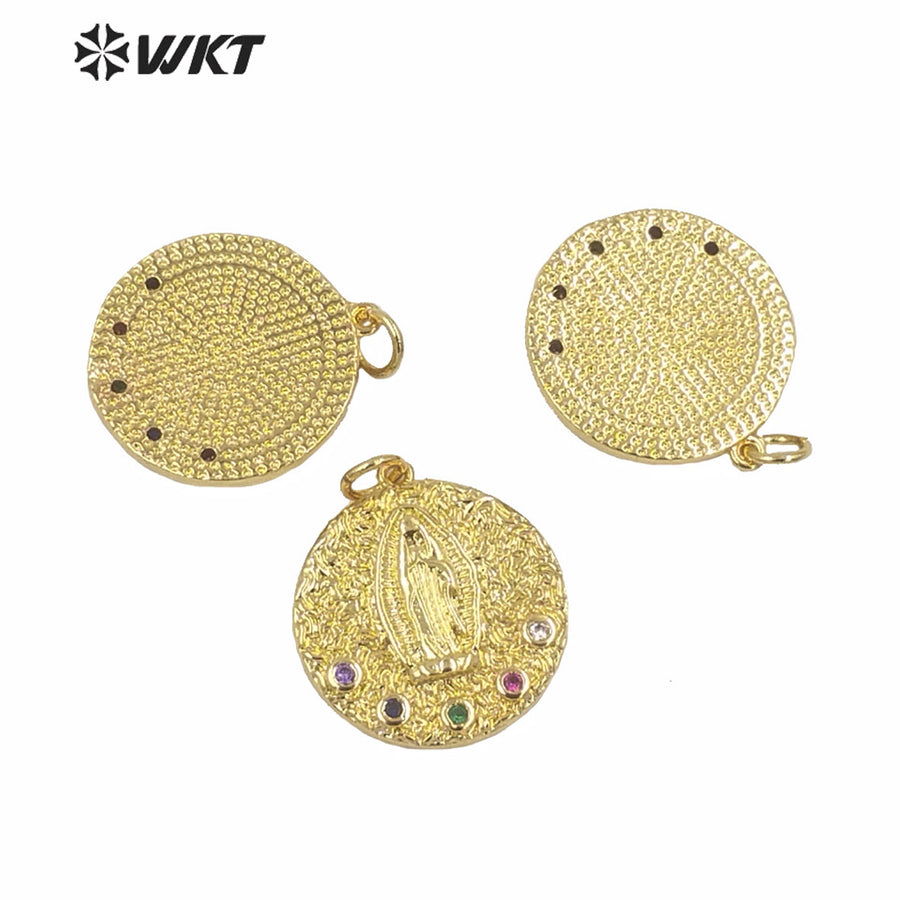 WT-MP146 WKT 2020 Most Hot Sales Round Coin Shell Pendant Women Fashion Gold Electroplated Christianity Blessed Virgin Mary