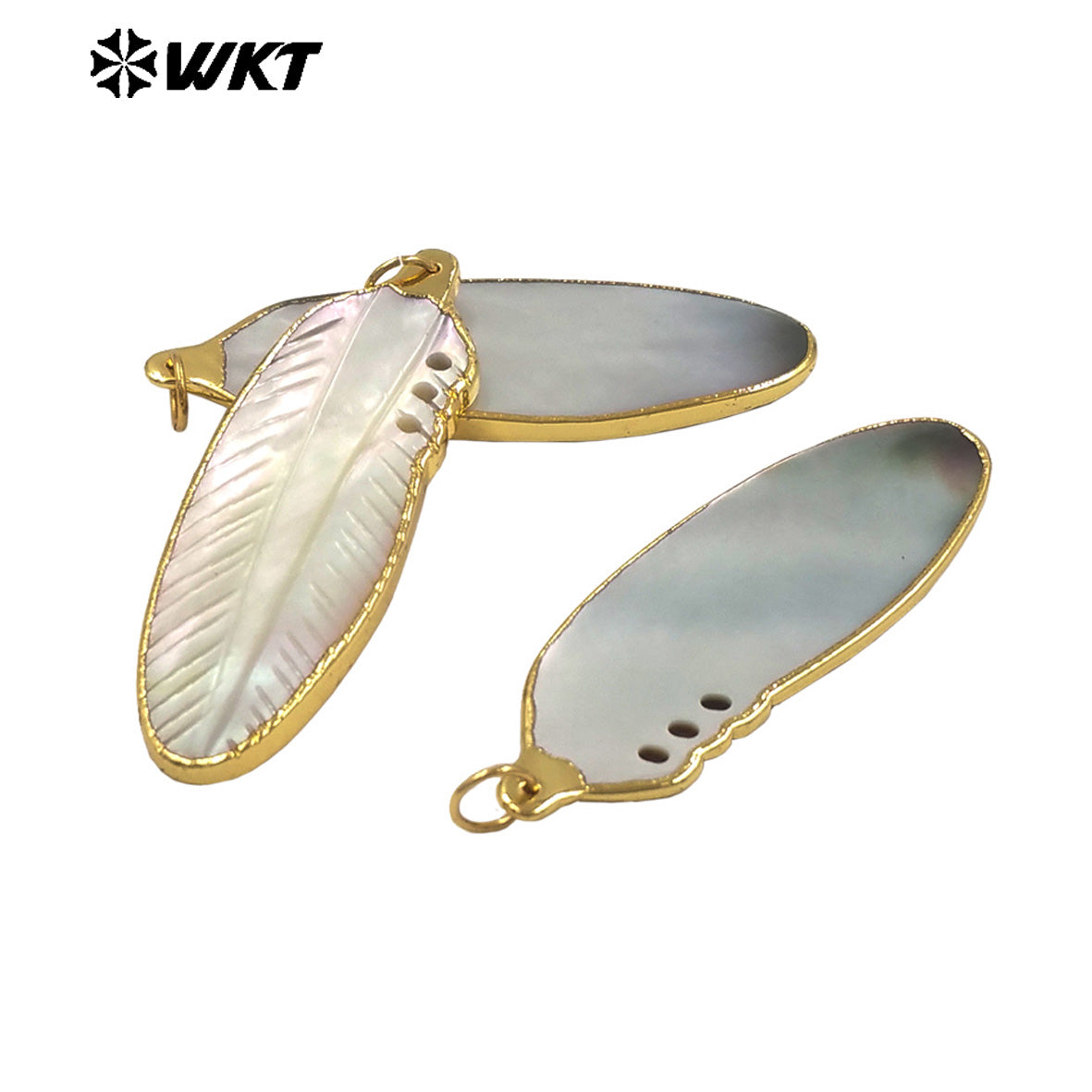 WT-JP471 Factory Wholesale 18K Gold Plated Natural Shell Feather Shape Pendants For Handmade Earrings Necklace Jewelry