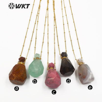 WT-N1171 Newest Natural Green Fluorite Stone Perfume Bottle Necklace Rhodonite Necklace Women Stylish Moss Agate Necklace