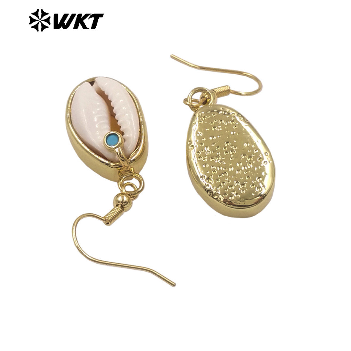 WT-MPE178 Beautiful Bohemia Style Gold Plated Natural Cowrie Shell With Little Stone Earrings For Women Vacation Wear Jewelry