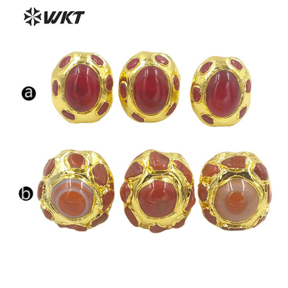 WT-R412 High Quality Vintage Fashion Red Agate Ring with 18k Gold Plated Adjustable Rings Women Jewelry Natural Stone Rings