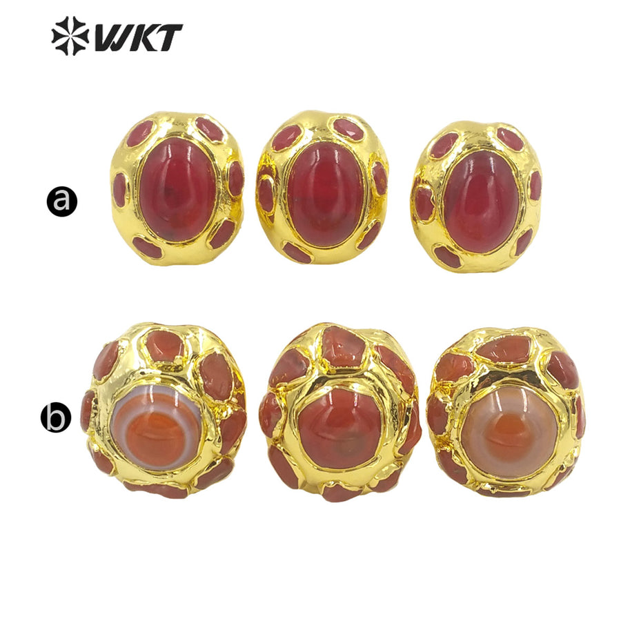 WT-R412 High Quality Vintage Fashion Red Agate Ring with 18k Gold Plated Adjustable Rings Women Jewelry Natural Stone Rings