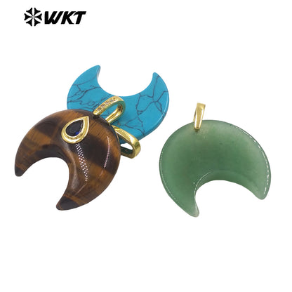 WT-P2143 Hot Popular Waterdrop Zircon And Natural Gemstones Horn Shape Little Pendants For Lady Handmade Necklace Decorative
