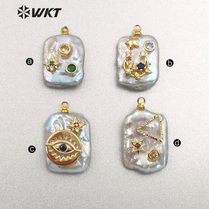 MP134 Newest High Quality Diversified Patterns Micro Pave Rectangular Pendant Sparkling Lady Jewelry Freshwater Pearl Pendant