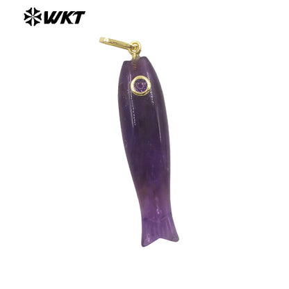 WT-P2114 Interesting Cute Style Natural Gemstones And Zircon Long Fish Shape Charms Pendants For Women Trendy Earrings DIY