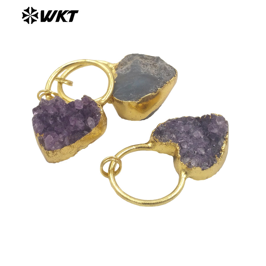 WT-N1472 Lovely Energy Natural Druzy Brazil Amethyst Heart Stone Necklace Birthday Gift for Girl