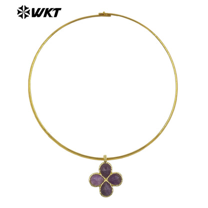 WT-N1527 Exquisite Lovely Gold Plated Vicious Natural Gemstones Little Flower Shape Necklace Choker For Lady Party Wearing